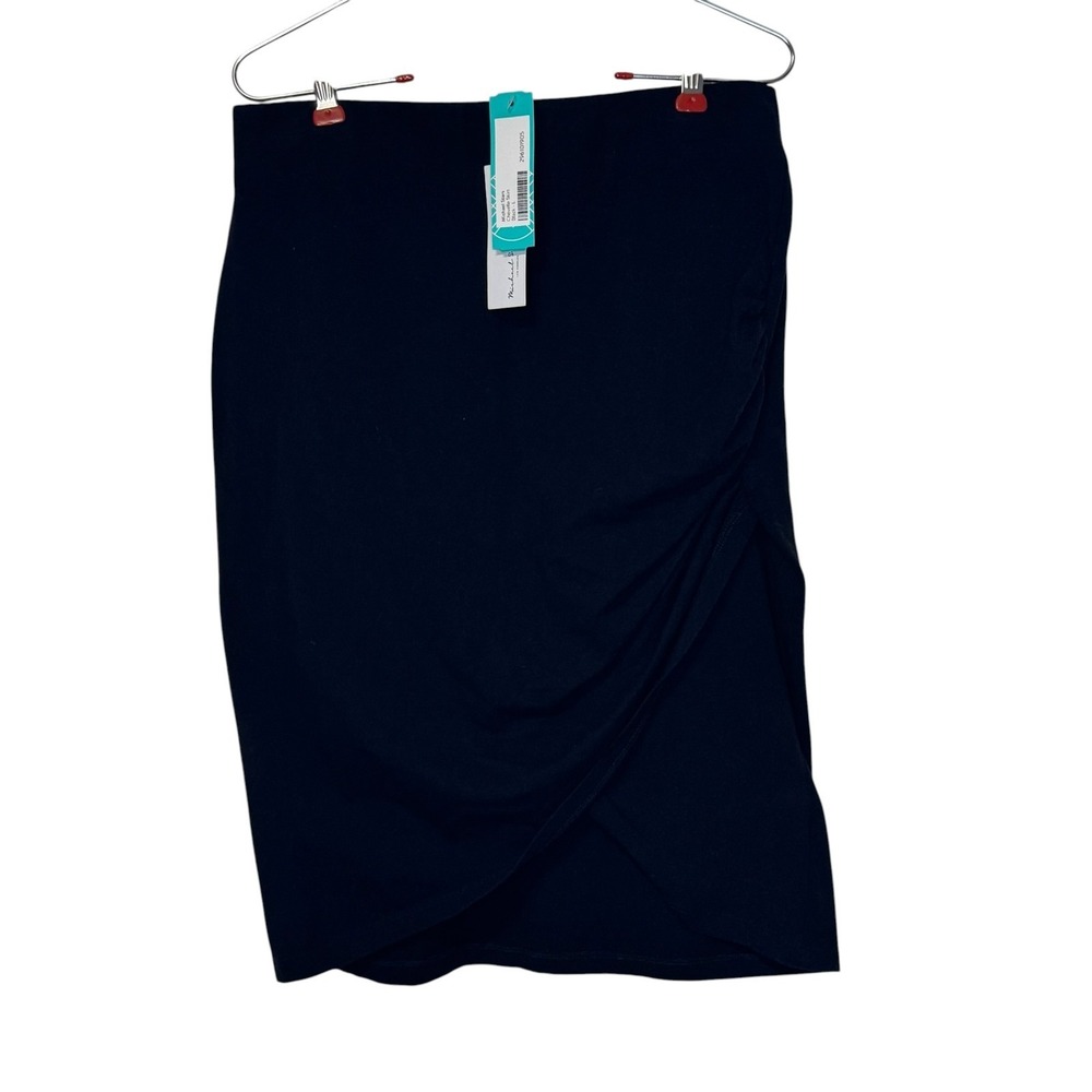 Michael Stars Womens  Mini Skirt Cross Front Ruched Side Stretch Black Large NWT
